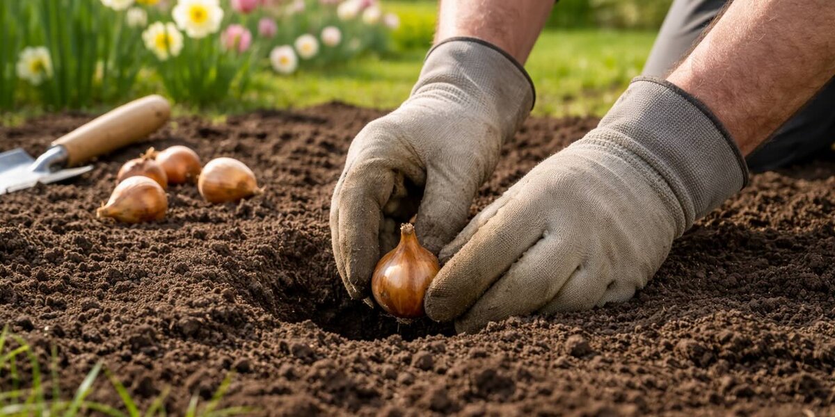 Plantation de petits fruits dans un jardin potager breton au printemps.